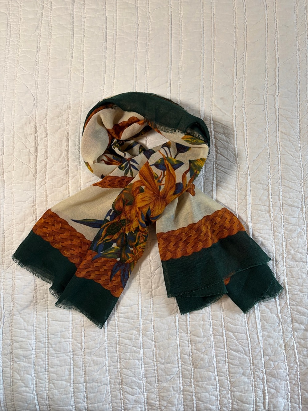 VTG 80s Italian Floral Square Scarf - Dark Green & Burnt Orange